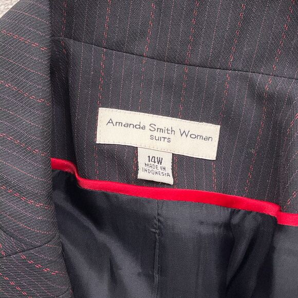 Amanda Smith Jacket Tank Women 14W Black‎ Red Pinstripe 2pc Career Retro VTG - Picture 8 of 15